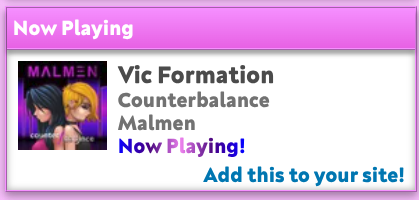 Picture of Jasmine's Last.fm website widget showing me listening to Vic Formation by Malmen.